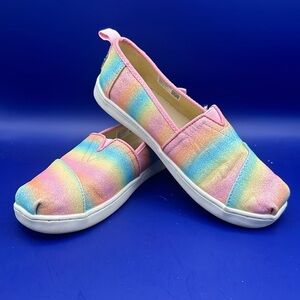 Toms Shoes Youth 3.5 Girls Alpargata Glitter Rainbow Slip On Loafer Multicolor
